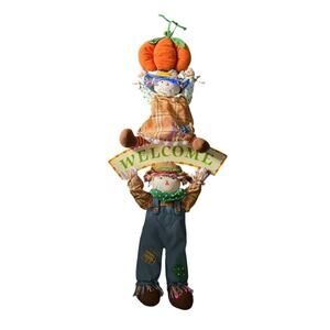 Scarecrows Fiber Optic Light Up Door Hanging Halloween Welcome‎ Decoration READ